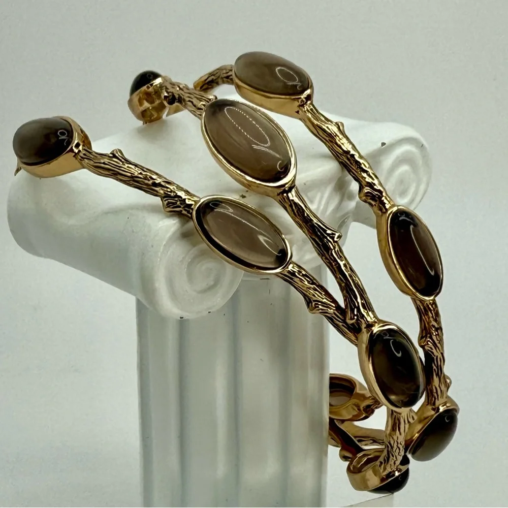 NWT Studio Barse Smoky Quartz Bangles – Set of 3 – Gold Tone – Size 8 - Picture 3 of 14